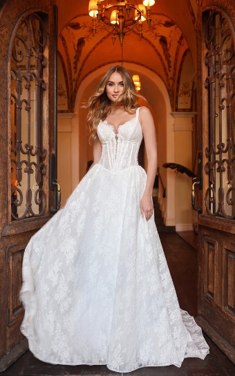 Essense of Australia Style No. D4315ZZ #0 default (IV-PL) IVORY GOWN W PORCELAIN TULLE ILLUSION AND PLUNGE thumbnail