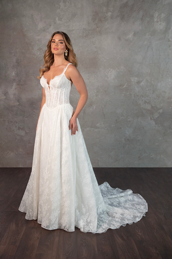 Essense of Australia Style No. D4315ZZ #3 (IV-PL) IVORY GOWN W PORCELAIN TULLE ILLUSION AND PLUNGE thumbnail