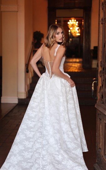 Essense of Australia Style No. D4315ZZ #2 (IV-PL) IVORY GOWN W PORCELAIN TULLE ILLUSION AND PLUNGE thumbnail