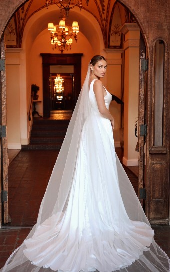 Essense of Australia Style No. D4359ZZ #2 (IV-PL) Ivory Gown w Porcelain Tulle Plunge thumbnail