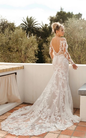 Stella York Style No. SY8162CR #1 (IVLN-PL) IVORY LACE & TULLE OVER LINEN GOWN W PORCELAIN TULLE ILLUSION thumbnail
