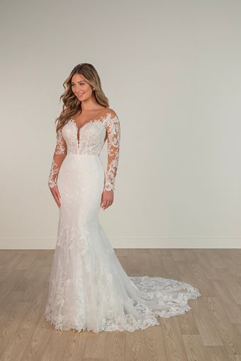 Stella York Style No. SY8162CR #2 (IVLN-PL) IVORY LACE & TULLE OVER LINEN GOWN W PORCELAIN TULLE ILLUSION thumbnail
