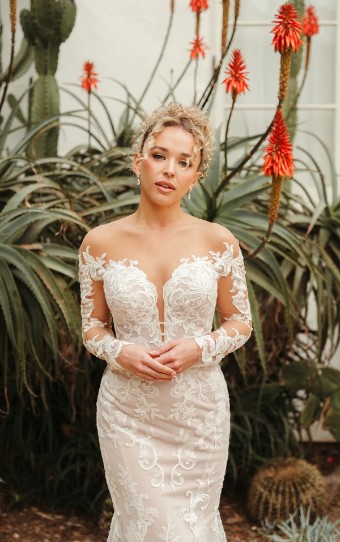 Stella York Style No. SY8162CR #0 default (IVLN-PL) IVORY LACE & TULLE OVER LINEN GOWN W PORCELAIN TULLE ILLUSION thumbnail