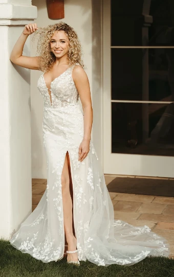 Stella York Style No. SY8157CR #0 default (IVLN-PL) IVORY LACE & TULLE OVER LINEN GOWN W PORCELAIN TULLE ILLUSION thumbnail