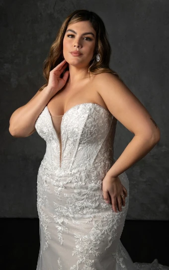 Essense of Australia Style No. D4341IQ #5 (IVIV-PL) Ivory Lace and Tulle over Ivory Gown w Porcelain Tulle Plunge thumbnail