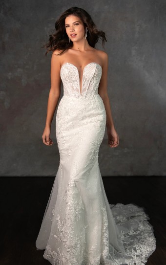 Essense of Australia Style No. D4341IQ #0 default (IVIV-PL) Ivory Lace and Tulle over Ivory Gown w Porcelain Tulle Plunge thumbnail