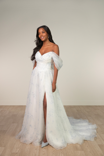 Stella York Style No. SY8215ZZ #3 (FB-IV) FRENCH BLUE FLORAL PRINTED ORGANZA OVER IVORY GOWN thumbnail