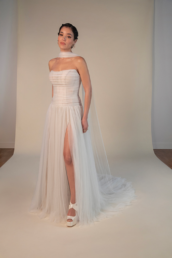 All Who Wander Style No. SABINE-ZZ #2 (IV-LT) IVORY FRENCH TULLE OVER LATTE GOWN thumbnail