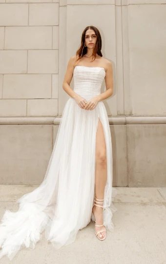 All Who Wander Style No. SABINE-ZZ #1 (IV-LT) IVORY FRENCH TULLE OVER LATTE GOWN thumbnail