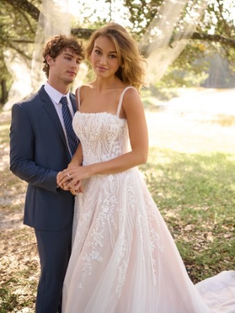 Rebecca Ingram Style No. ANGIE (25RK903B01 - Lined bodice, Sparkle tulle) #1 Ivory/Silver Accent over Blush thumbnail