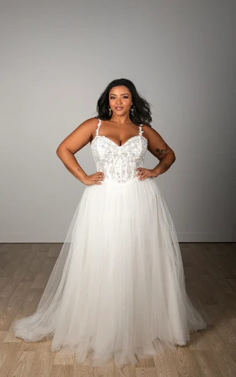 Stella York Style No. SY8113ZZ #7 (LB-BH) LAVENDER BLUSH LACE AND BLUSH FRENCH TULLE OVER BLUSH GOWN thumbnail