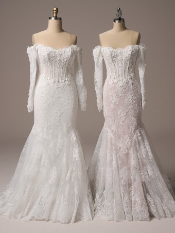 Maggie Sottero Style No. TAKERA (25MB941A01 - Unlined bodice, Long Sleeves, Plain tulle) #7 Ivory over Blush (gown with Ivory Illusion) thumbnail