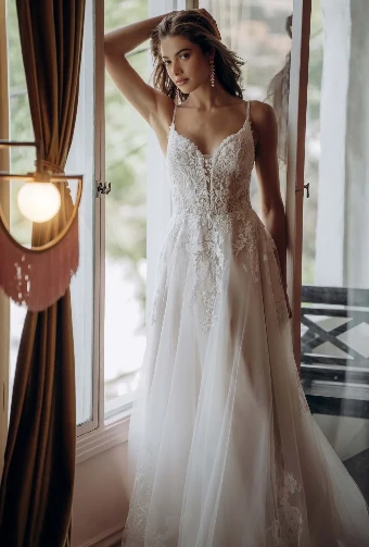 Stella York Style No. SY8293 #0 default (IVIV-PL) Ivory Lace & Tulle over Ivory Gown w Porcelain Tulle Plunge thumbnail