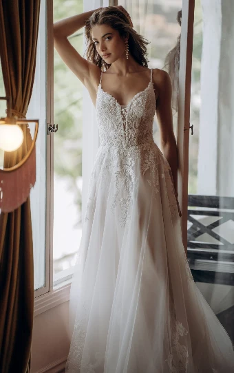 Stella York Style No. SY8293 #13 (IVIV-PL) Ivory Lace & Tulle over Ivory Gown w Porcelain Tulle Plunge thumbnail