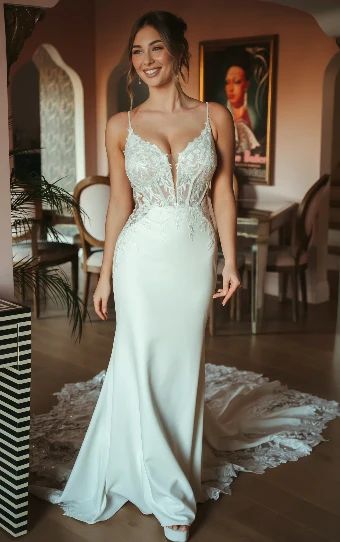Stella York Style No. SY8340 #0 default (IV-PL) Ivory Gown w Porcelain Tulle Plunge thumbnail