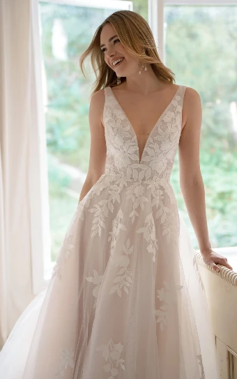 Stella York Style No. SY8316ZT #1 (IVIV-PL) Ivory Lace and Tulle over Ivory Gown w Porcelain Tulle Plunge thumbnail