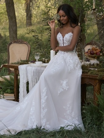 Rebecca Ingram Style No. BERNADINE (F6RK097A01 - Unlined bodice, Glitter tulle) #9 Ivory over Soft Blush (gown with Light Nude Illusion) thumbnail