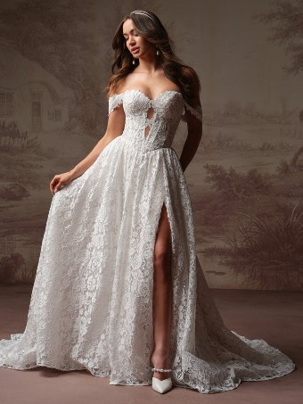 Rebecca Ingram Style No. NARELLE (F6RN089A01 - Slit, Unlined bodice) #4 Ivory over Soft Blush (gown with Latte Illusion) thumbnail