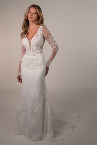Stella York Style No. SY8305 #0 default (IVIV-PL) Ivory Lace and Tulle over Ivory Gown w Porcelain Tulle Plunge thumbnail