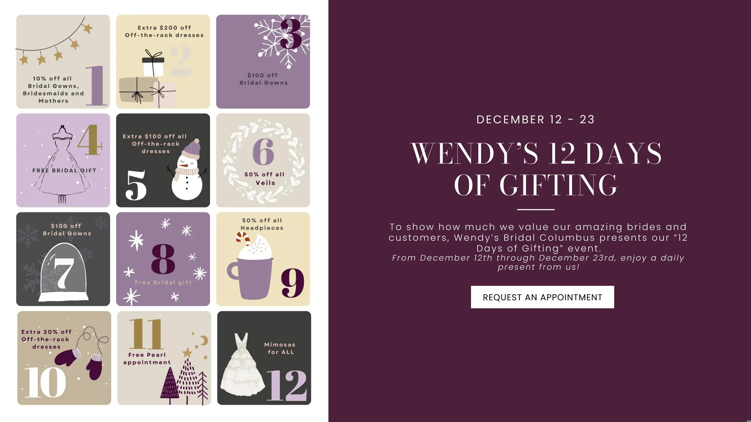 Wendy's 12 Days of Gifting at Wendy's Bridal in Columbus, OH